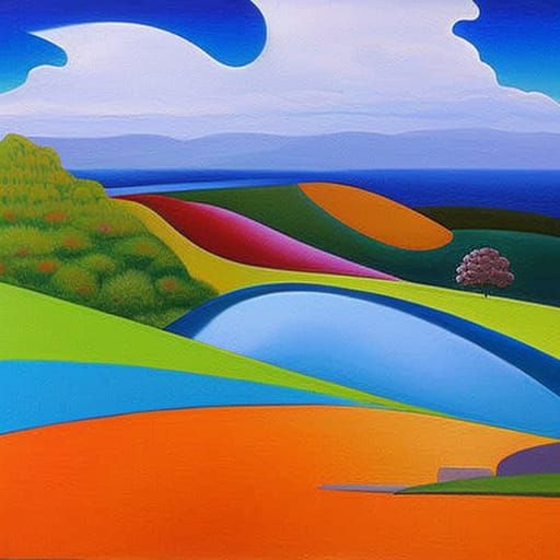 Colorful Surreal Regionalist Painting of Anomie