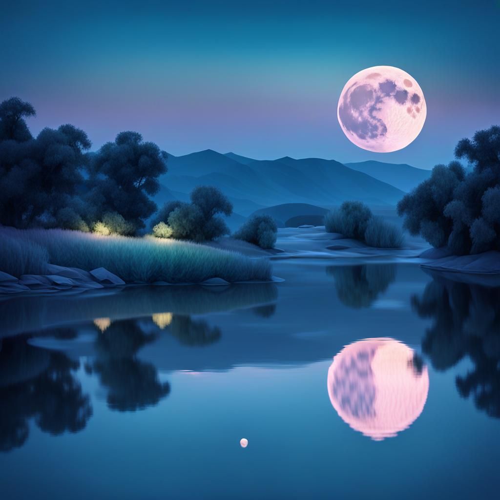 Moonlit River in Origami Papercraft Style