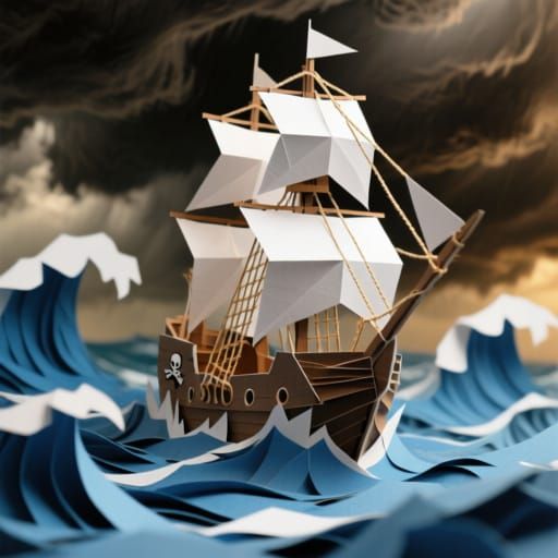 Pirate Ship in Paper Storm Art