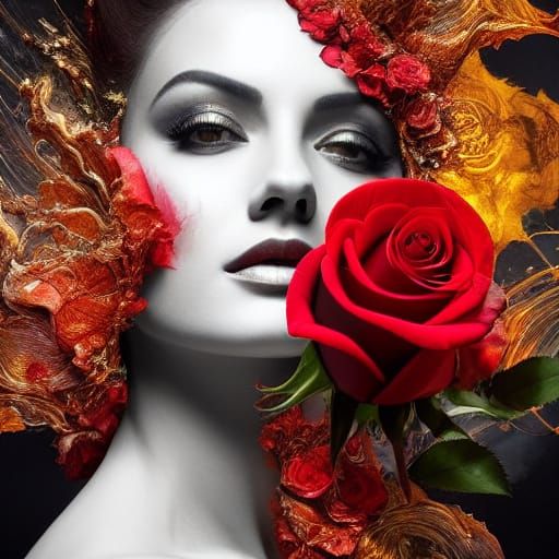 Red Rose Inkblot Art Billboard in Oil Painting Style