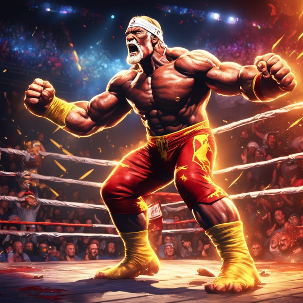 Hulk Hogan Wrestling Champion in Comic Book Style