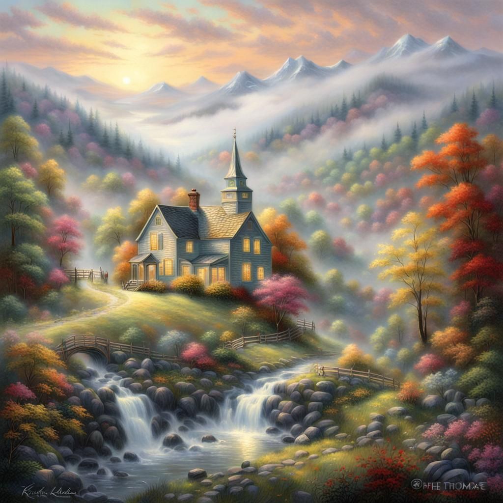 Vermont Landscape in Kinkade Style
