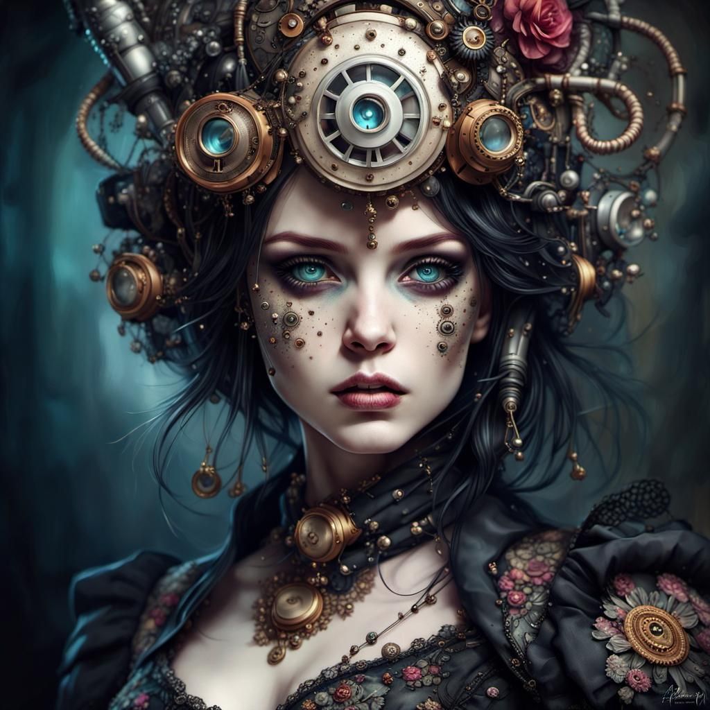 Elaborate Goth Steampunk Portrait in Detailed Matte Painting