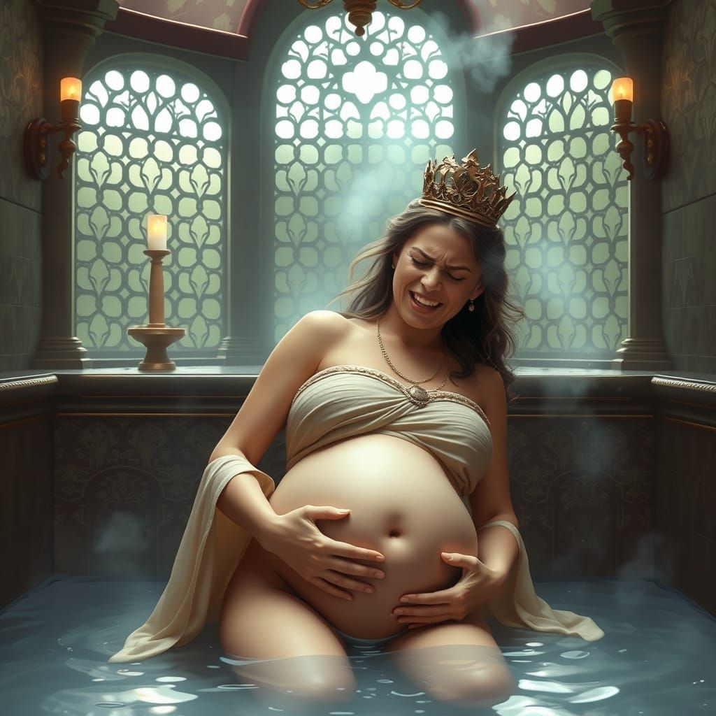 Luxurious Birth Scene of a Pregnant Princess in Agony