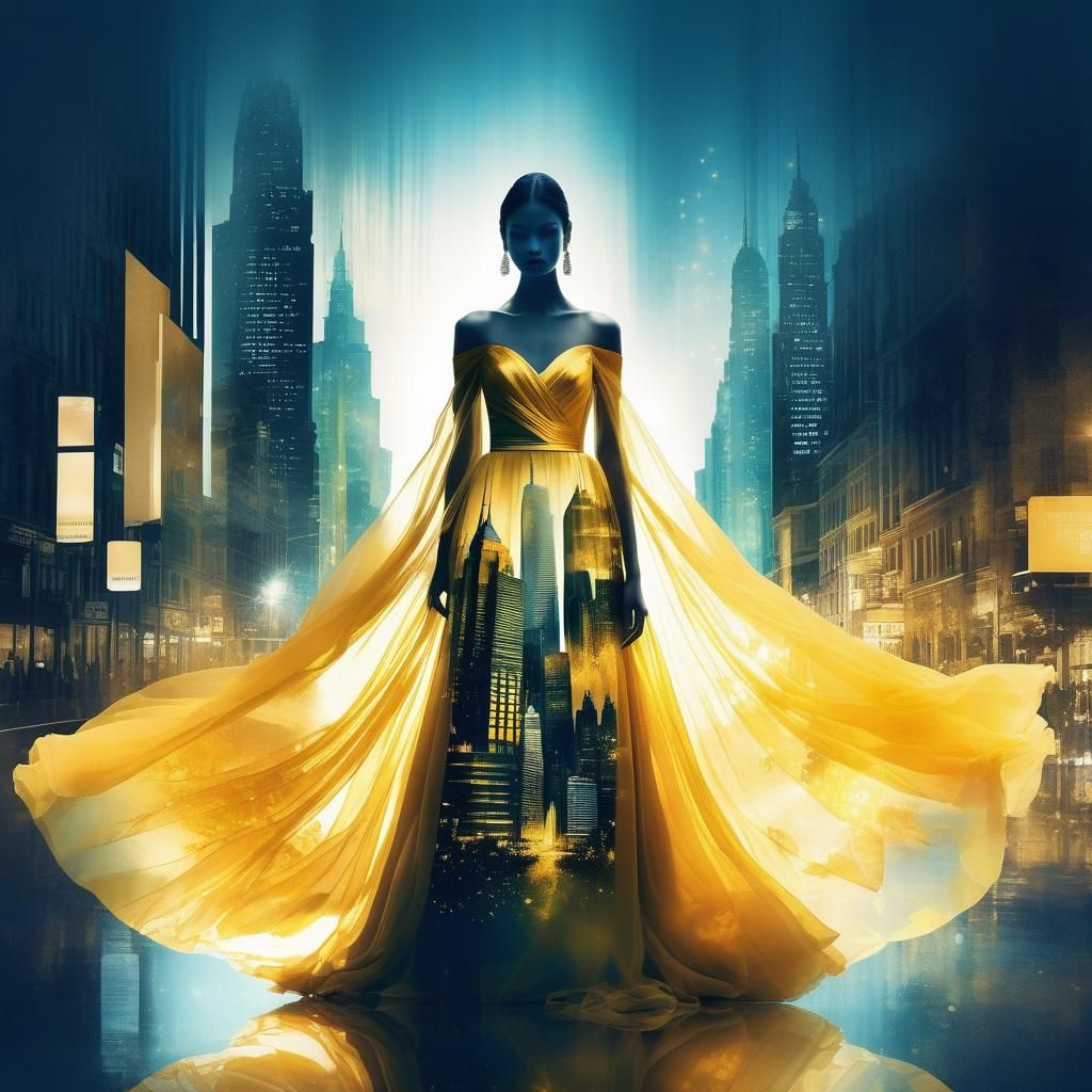 Dreamlike City Blends Into Gown: Double Exposure Art