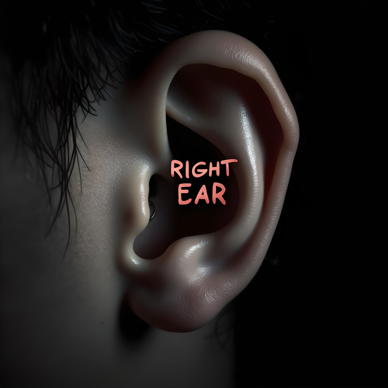 Surreal Close-Up of Human Ear with Text