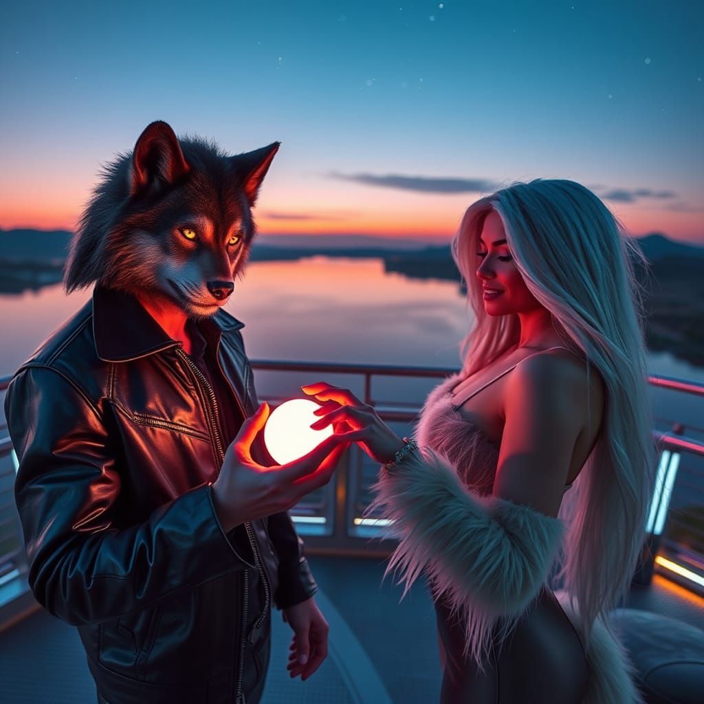 Werewolves on a Spaceship at Dusk in 8k