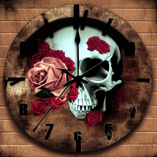 3D Skull with Rose and Raven in Trash Polka Style