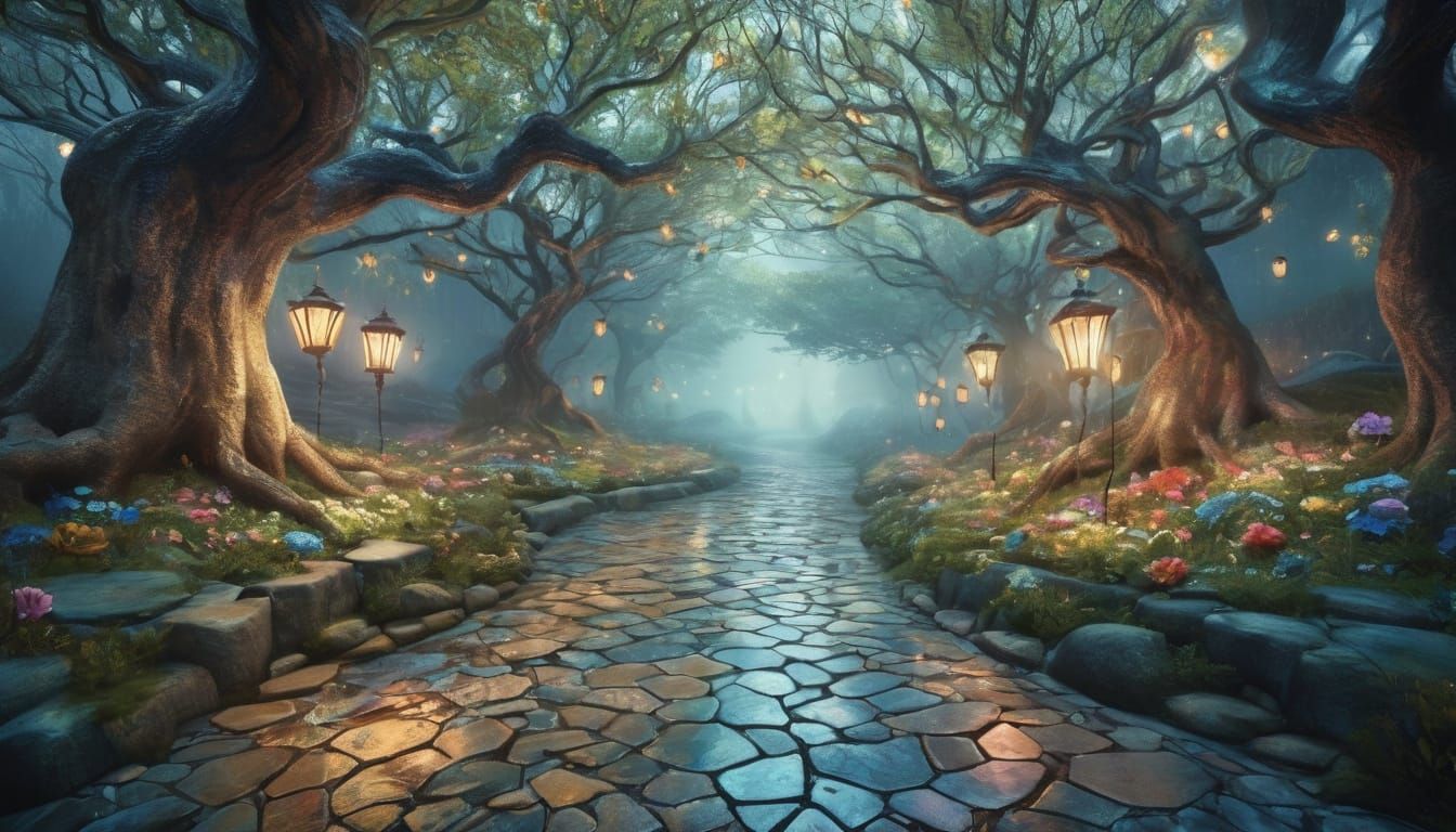 Surreal Umbrella Trees in Vibrant Florals and Greenery