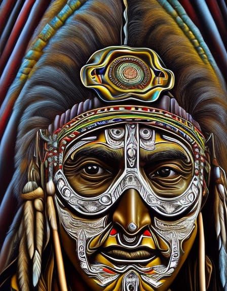 Native American Medicine Man Portrait in Surreal Style