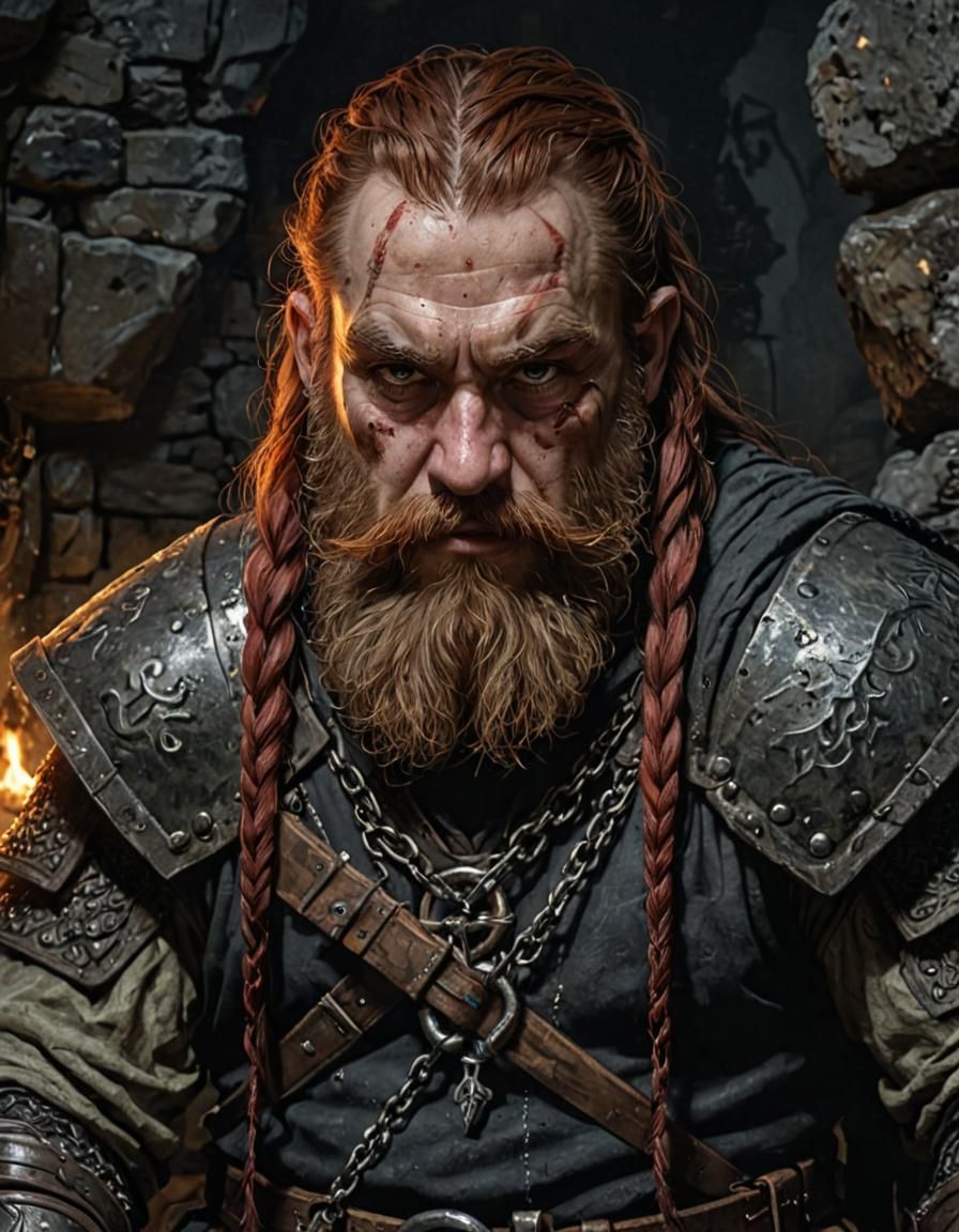 Dwarf Warrior Portrait in Darkest Dungeon Style