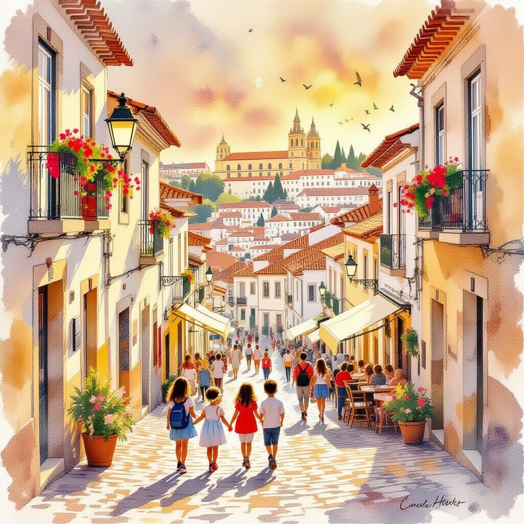 Whimsical Portugal Scene in Golden Light