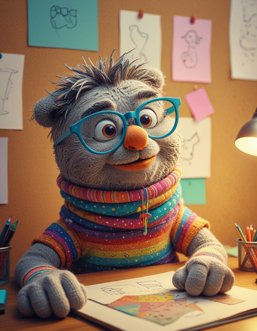 Sock Designer at Work: Colorful Cartoon Concept Art