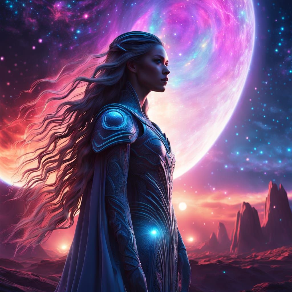 Goddess of the Cosmos in Vibrant Neon Hues