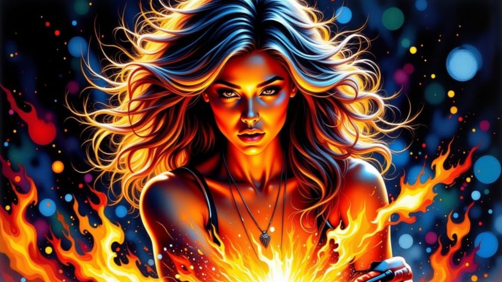 Woman Ignites Fire with Vibrant Impasto Style