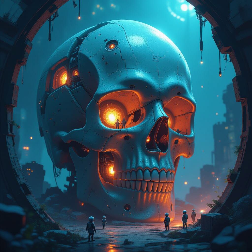 Crystal City in Robot Skull: Digital Fantasy Art