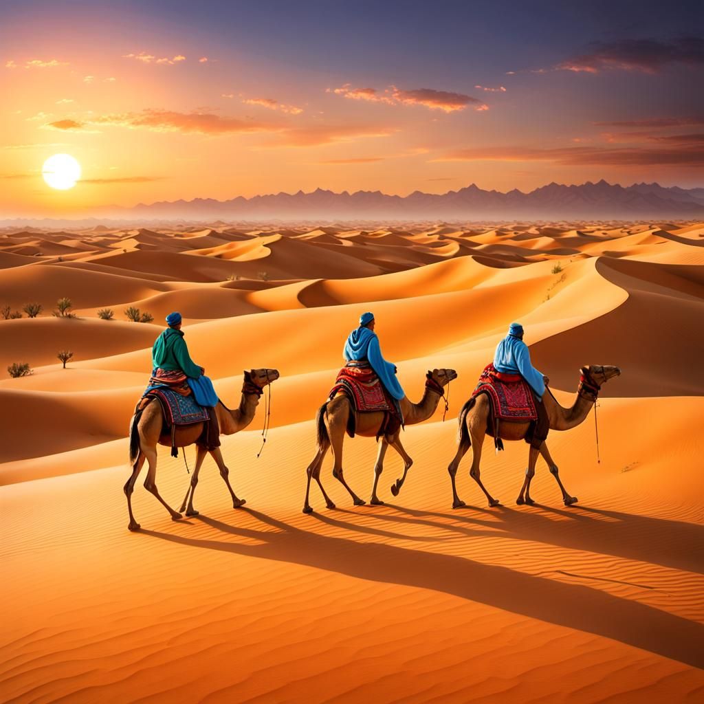Silk Road Caravan at Sunset: A Historical Journey