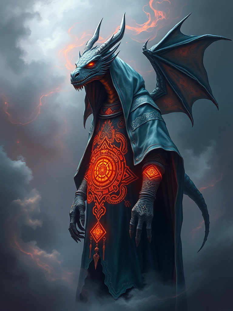 Dragon Shaman in Swirling Neon Fog