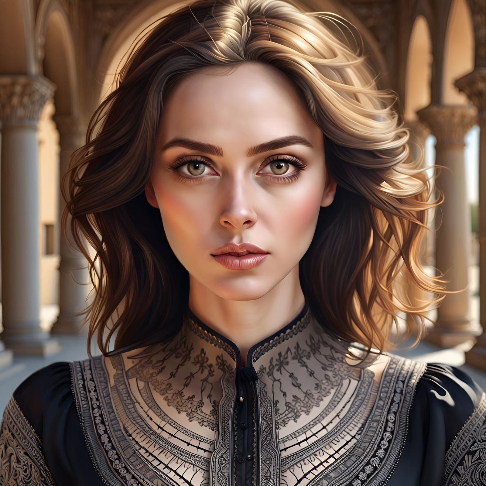 Detailed Portrait of Woman in Black Blouse