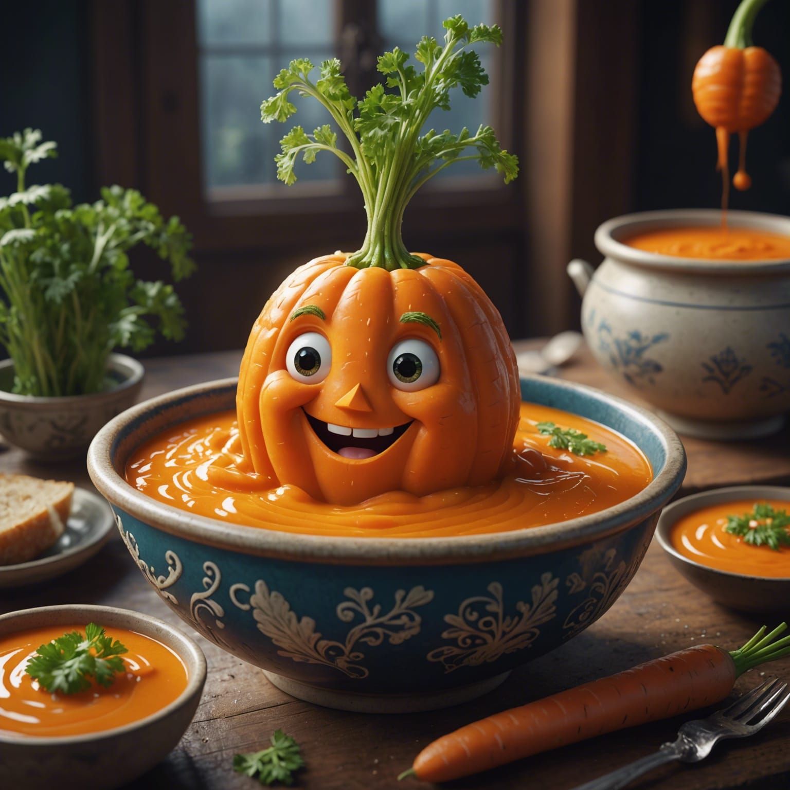 Embarrassed Carrot in Soup: Fantasy Concept Art