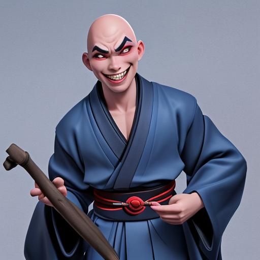 Bald Kabuki Man with Ominous Smile