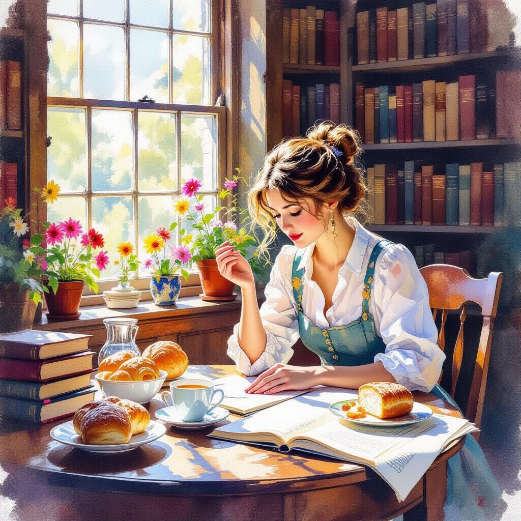 Gouache Painting of English Food Vocabulary in Library