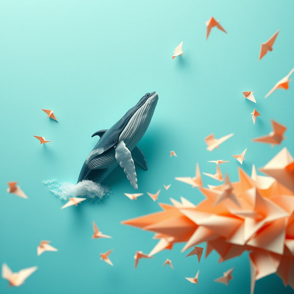 Whale Breaching with Origami Paper Art