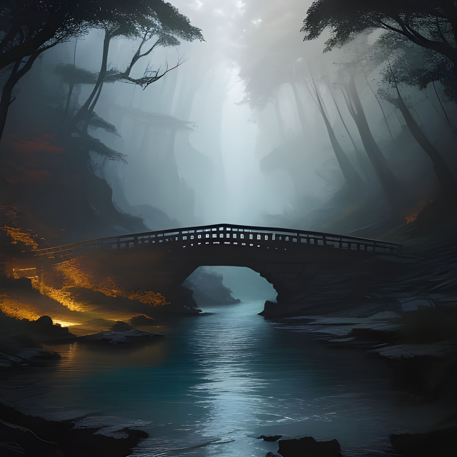 Ancient Wooden Bridge Over Wadi Between Mountains