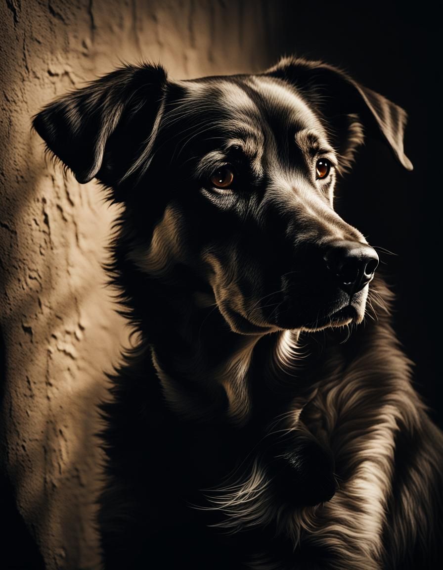 Dramatic Canine Portrait in Chiaroscuro Lighting