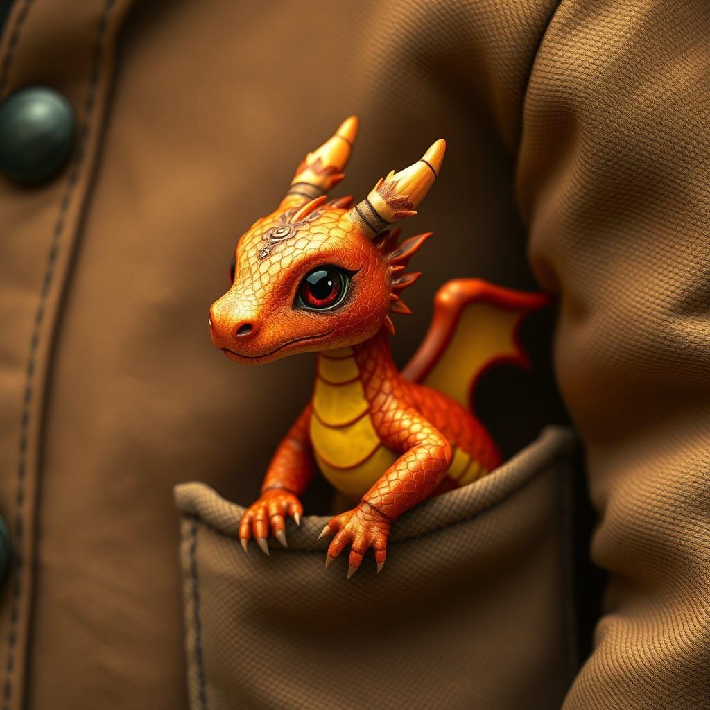 Whimsical Pocket Dragon in Earth-Toned Jacket