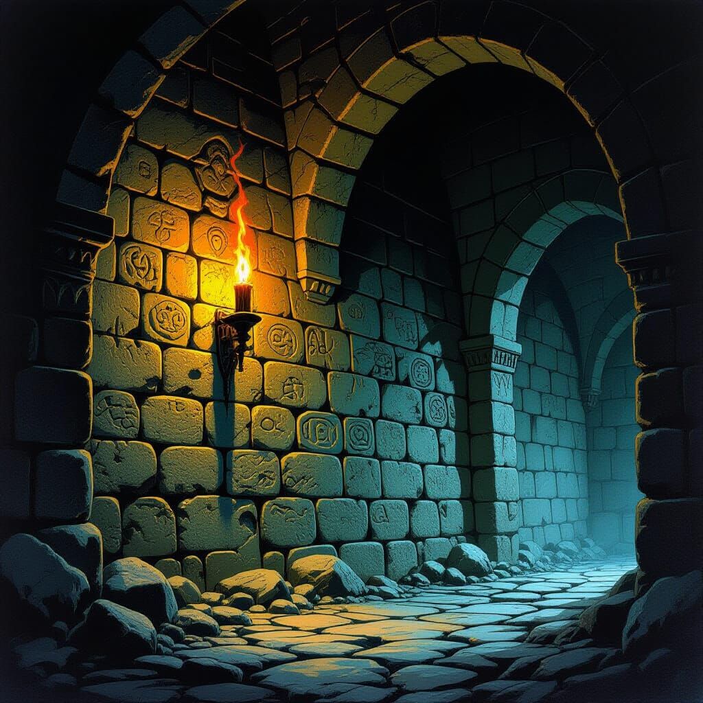Ominous Torch Lit Dungeon Wall Art