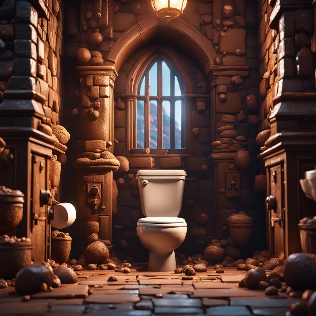 Epic 3D Poop Castle Toilet in Game Cinematic Style