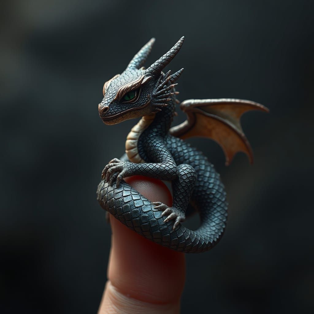 Miniature Dragon Wrapped Around Finger in Cinematic Fantasy ...