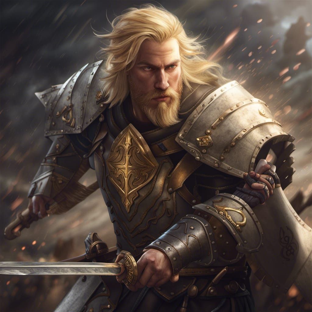 Hyperrealistic Paladin with Sword and Shield