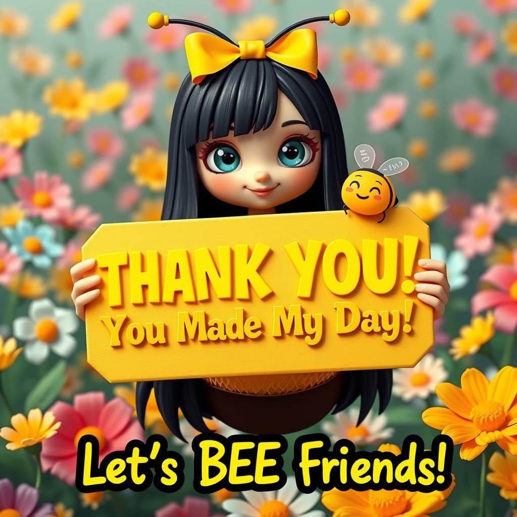 Adorable Origami-Inspired 3D Bumblebee Girl with Vibrant Hai...