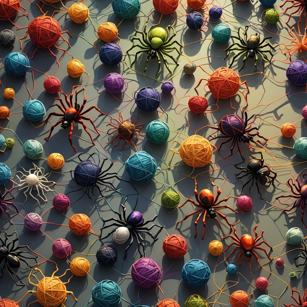 Metallic Arachnid Humanoids Gather Yarns: Hyperrealistic Dig...