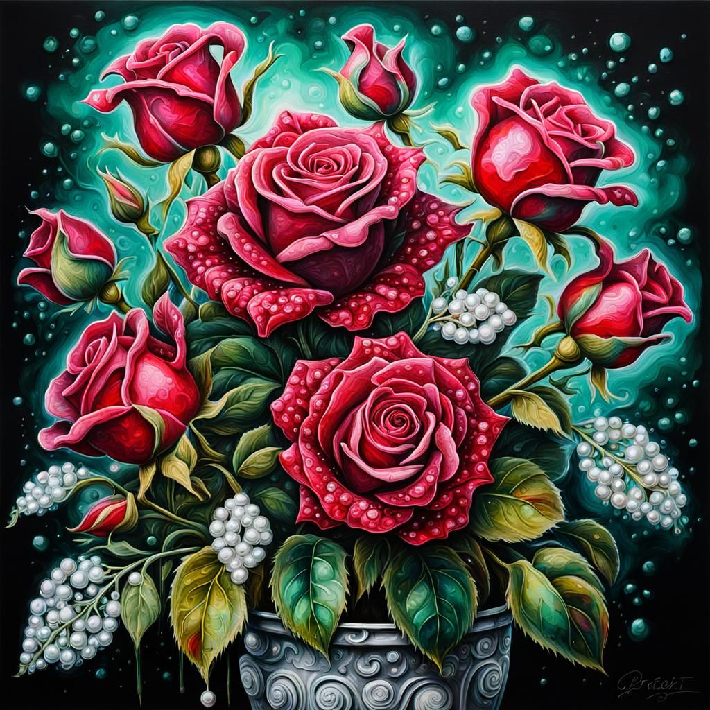 Ruby Roses Baroque Bouquet in Graffiti Art Style