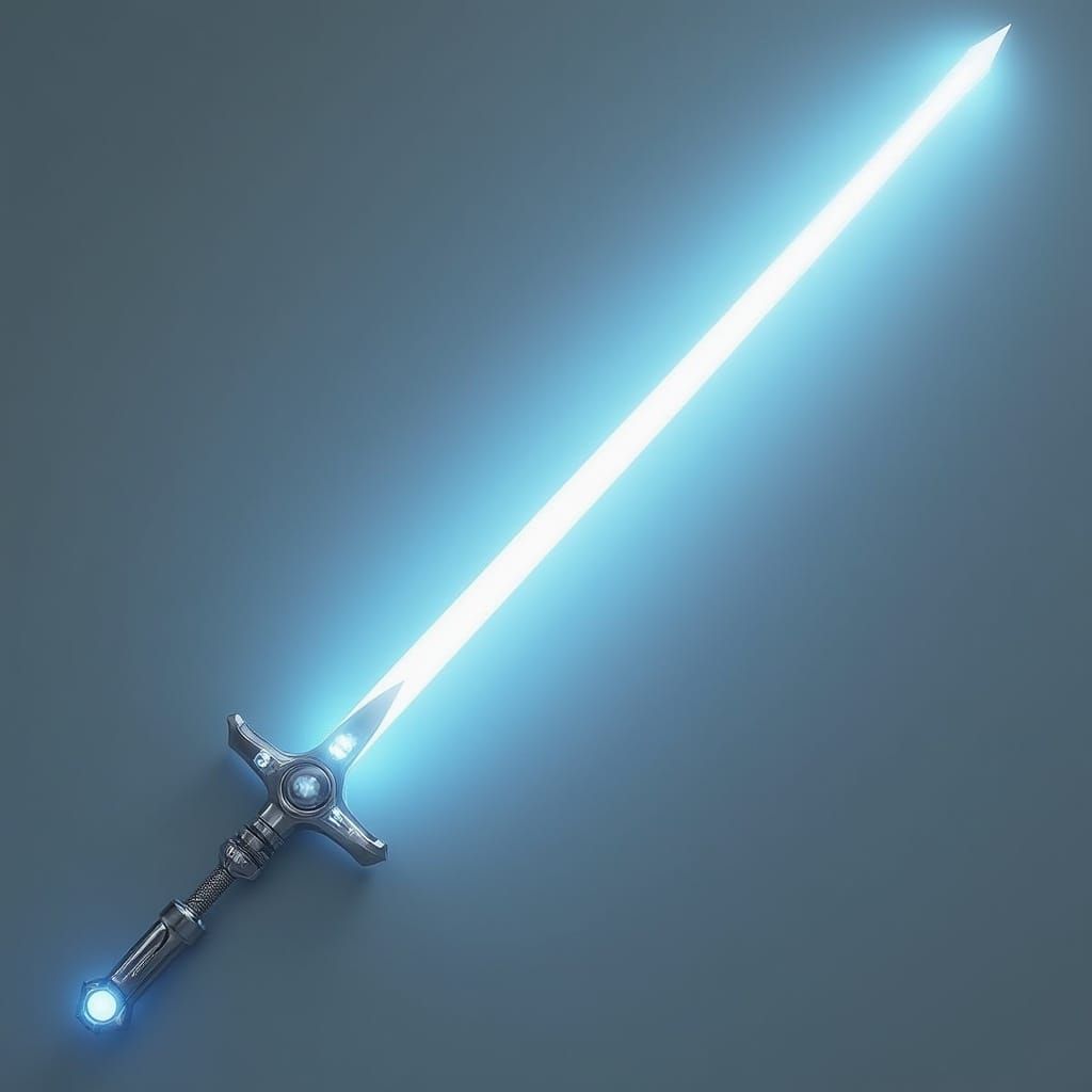 Ethereal Luminous Longsword in Bright Silver with Soft Blue-...
