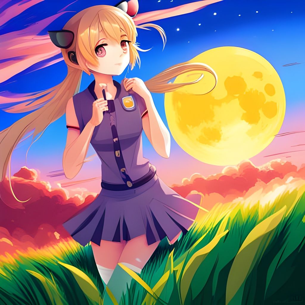 Futuristic Anime Girl with Sliced Moon