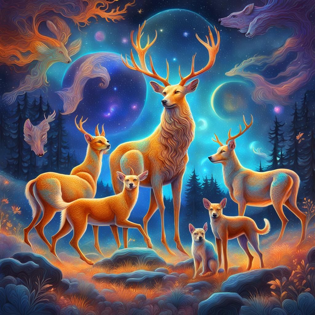 Artemis and Apollo Hunt in Cosmic Astral Art