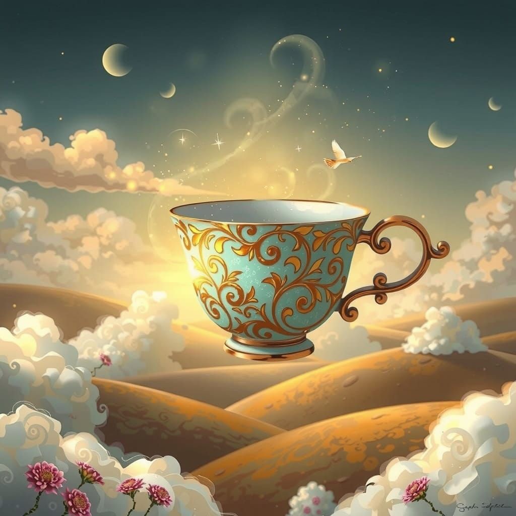 Ethereal Teacup Dreamscape in Whimsical Watercolor Style