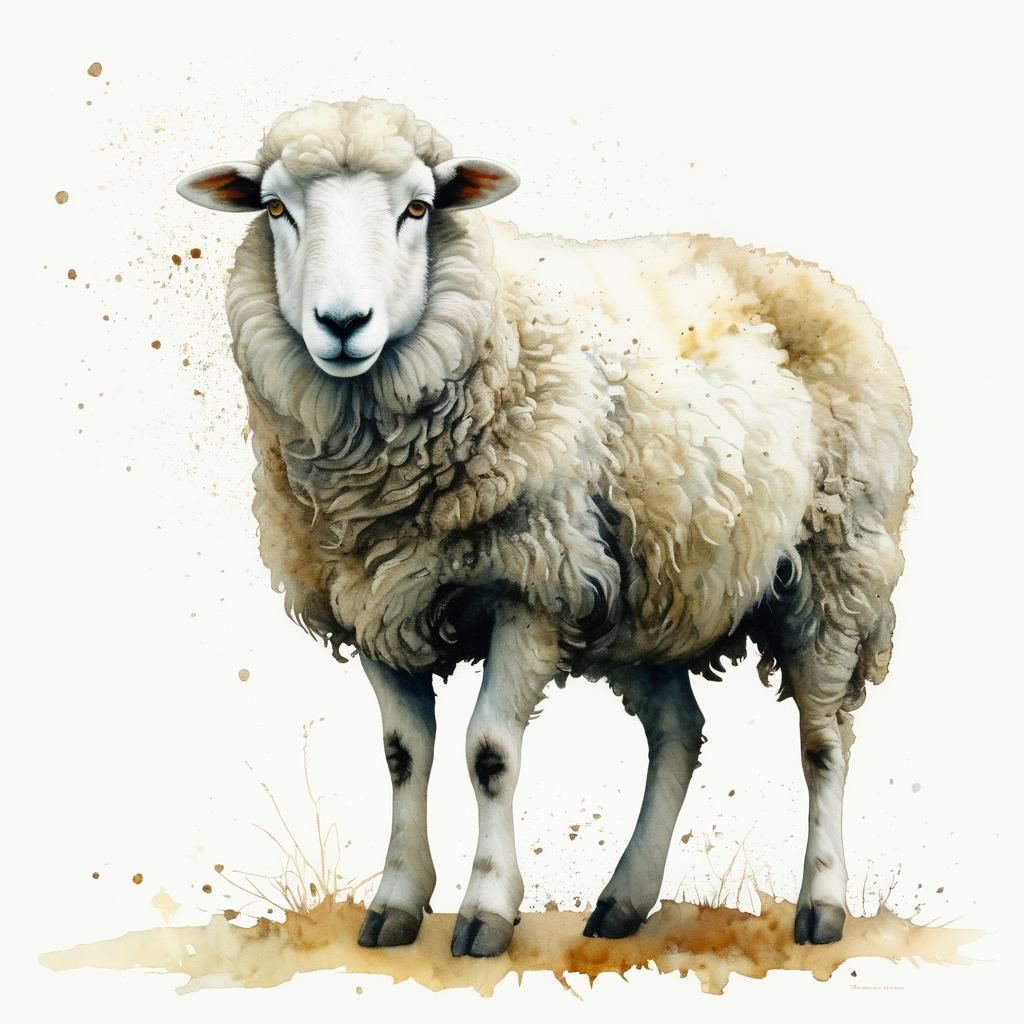 Sheep Portrait in Watercolor Style