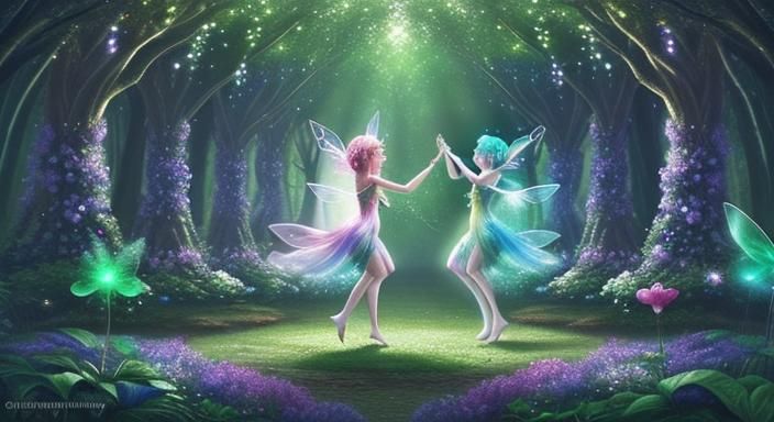 Magical Forest Scene with Iridescent Flora