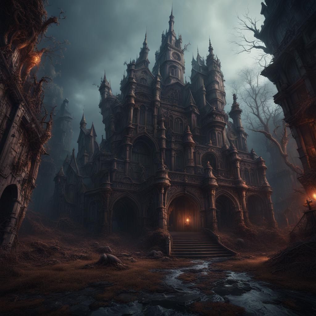 Creepy Castle in Detailed Matte Painting Style