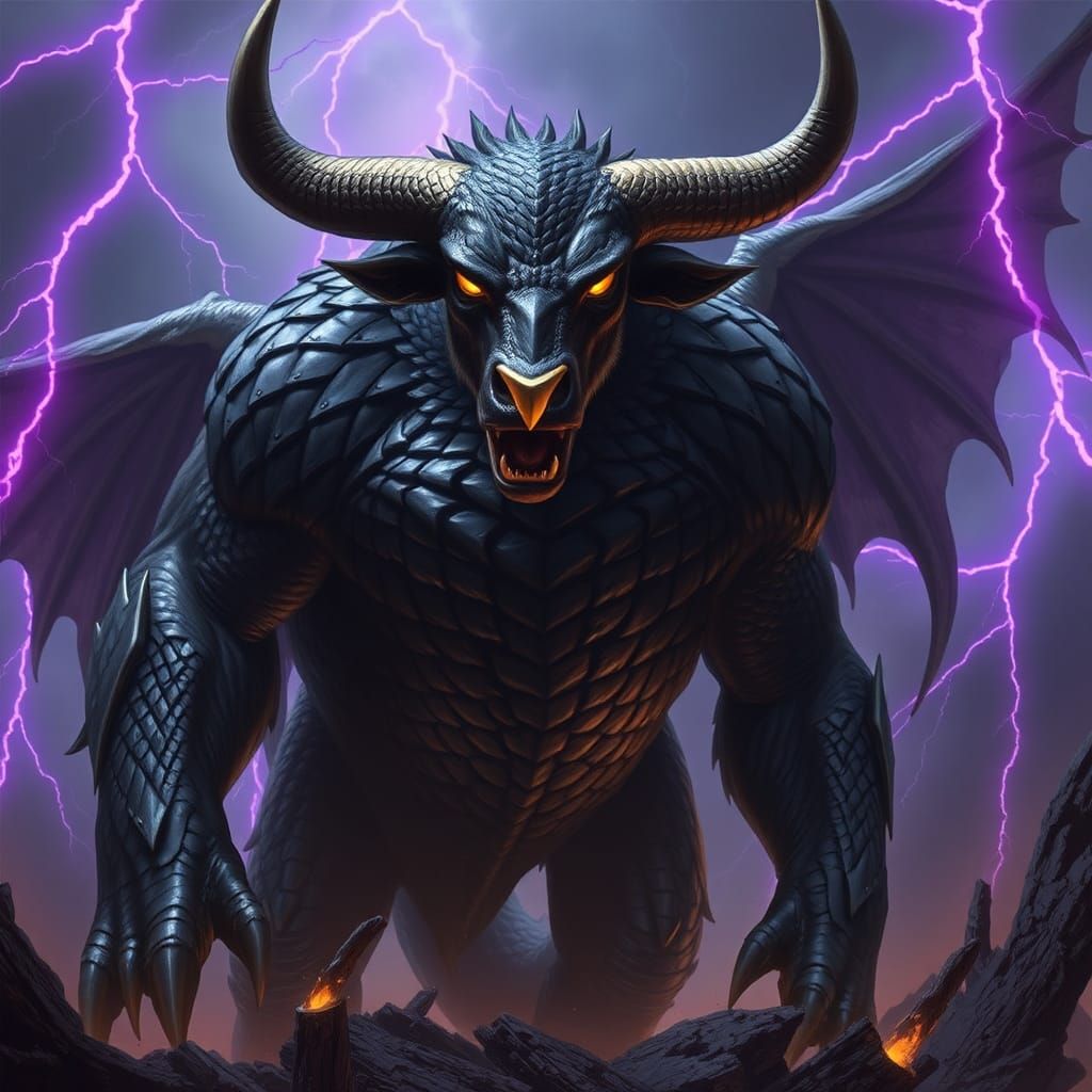 Stormy Bull-Dragon Hybrid with Gold Piercing