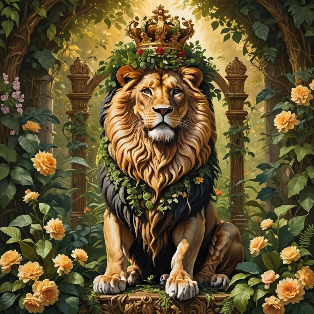 Lion King on Floral Throne in Baroque Style