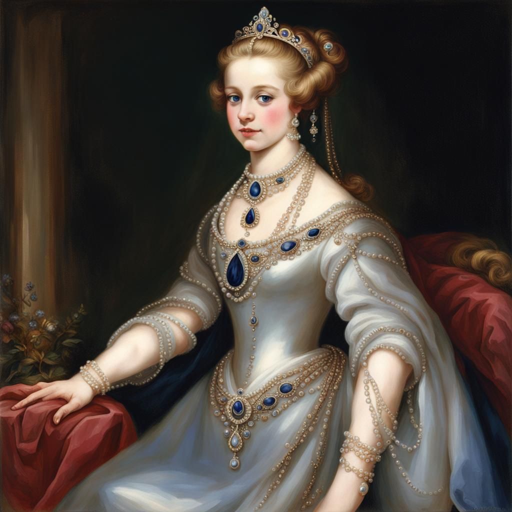 Princess in Pearl and Sapphire Jewelry