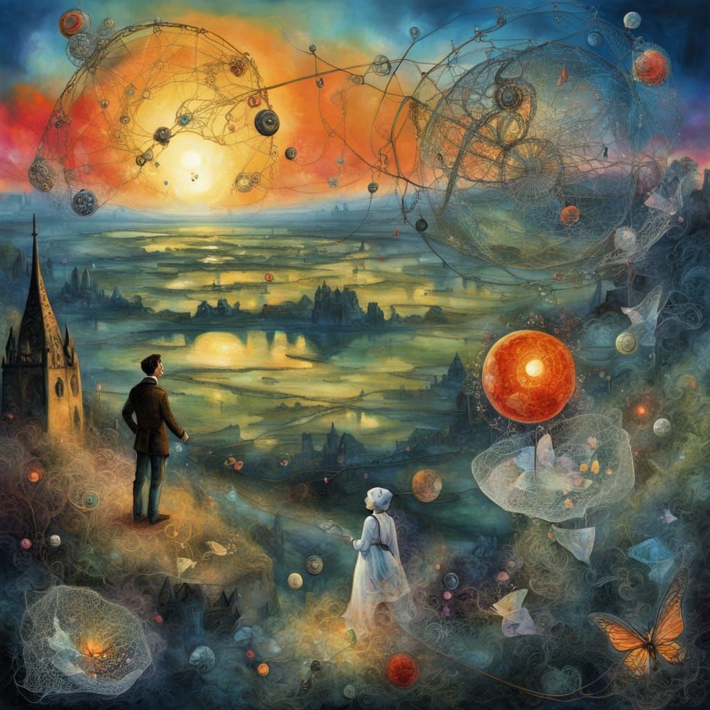 Futuristic Fairycore Dystopian Sunset Conversations