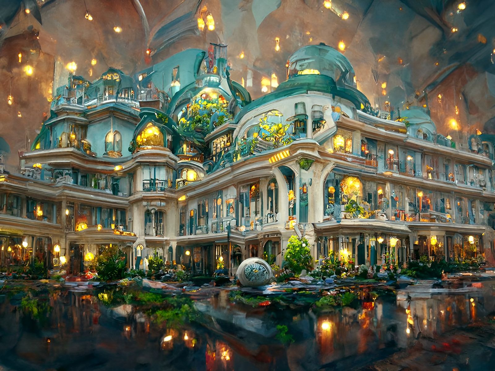 Baroque Grand Hotel Inspired by Tiffany and Kinkade
