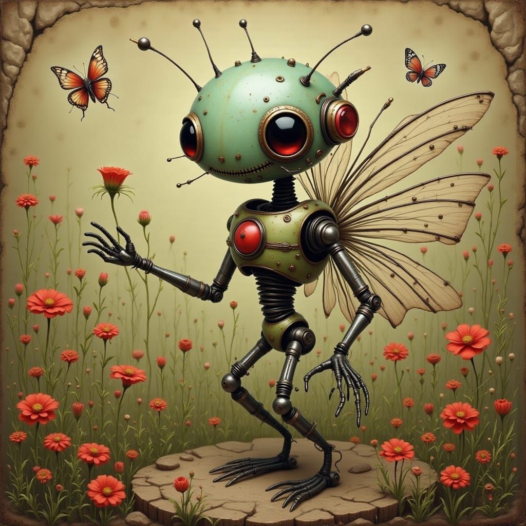 Vintage Robot Fairy in Zebapunk Style